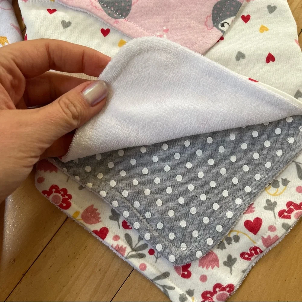 2x Le Bebe Favorite Girls Bandana Bibs, 0+ Months, Assorted Prints, 8 Bibs Total